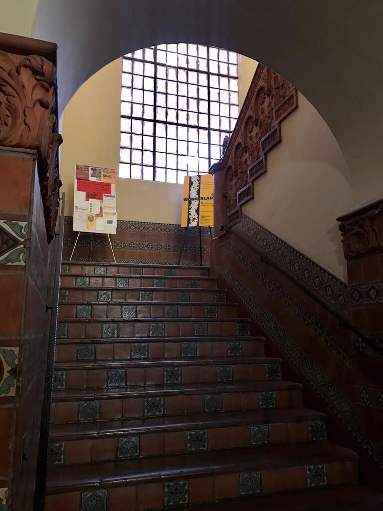 Staircase leading to Hoose Library of Philosohy, first landing