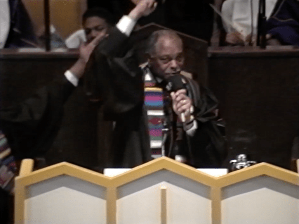 The Reverend Cecil L. "Chip" Murray delivering his "Heaven Has a Cover Charge" sermon